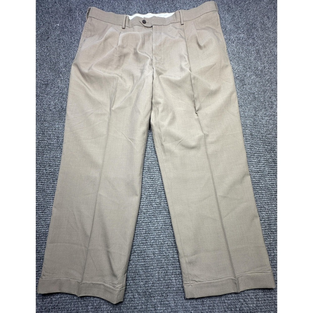 Geoffrey Beene Pants Mens‎ 46 Beige Wool Blend Dress Pleated Front Cuffed Lined